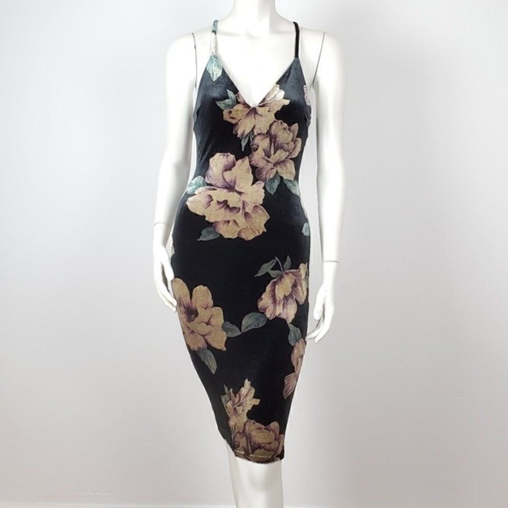 VELVET SHEATH DRESS V NECK OPEN BACK WITH